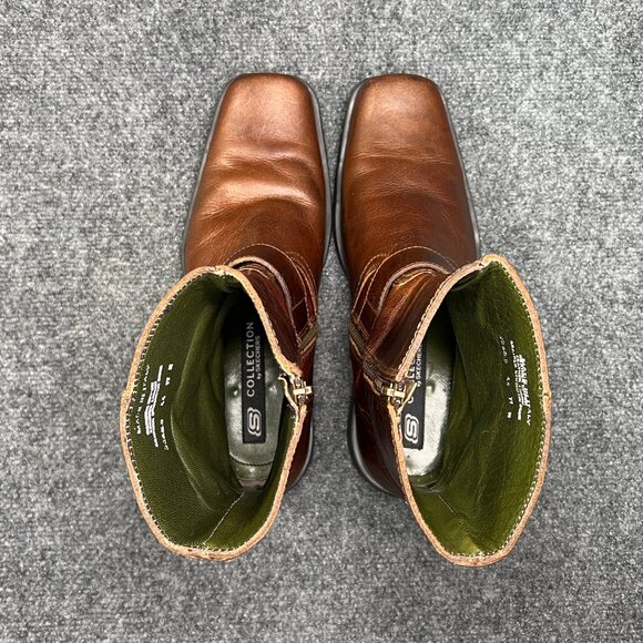 Skechers Motorcycle Boots Men's Size 11 Brown Leather Harness Buckle Square Toe - Picture 8 of 16